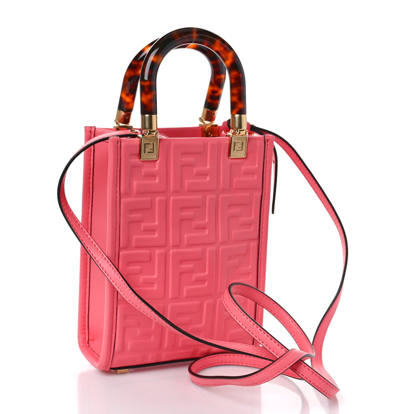 Vitello Plexiglass FF Embossed Mini Fendi Sunshine Shopper Tote Pink Dalia