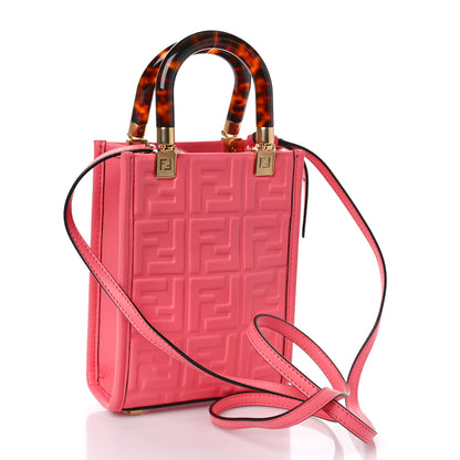 Fendi Vitello Plexiglass FF Embossed Mini Fendi Sunshine Shopper Tote Pink Dalia 3 of 8