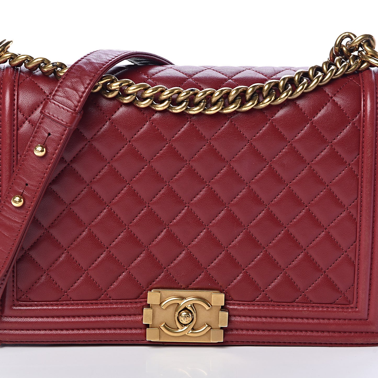 Lambskin Quilted New Medium Boy Flap Dark Red