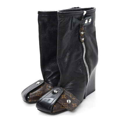 Louis Vuitton Calfskin Monogram Patti Wedge Half Boots 39 Black 4 of 10