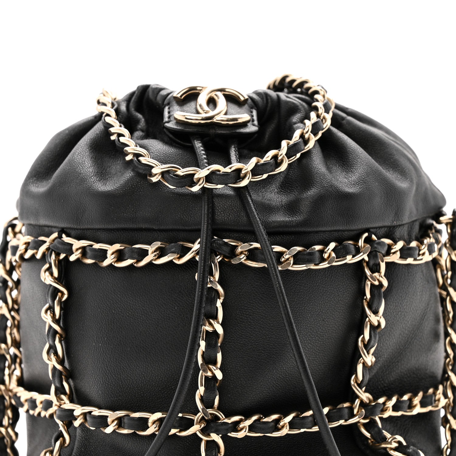 Chanel Lambskin Bucket Chain Drawstring Bag Black 8 of 13