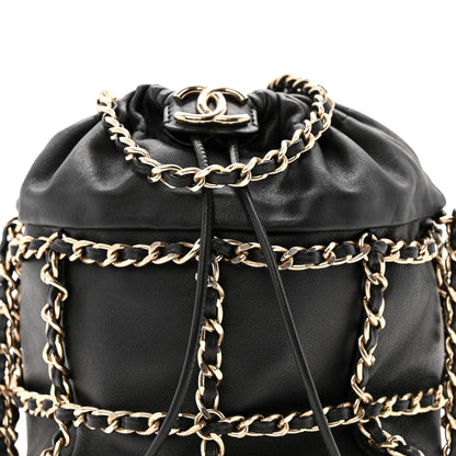 Chanel Lambskin Bucket Chain Drawstring Bag Black 8 of 13