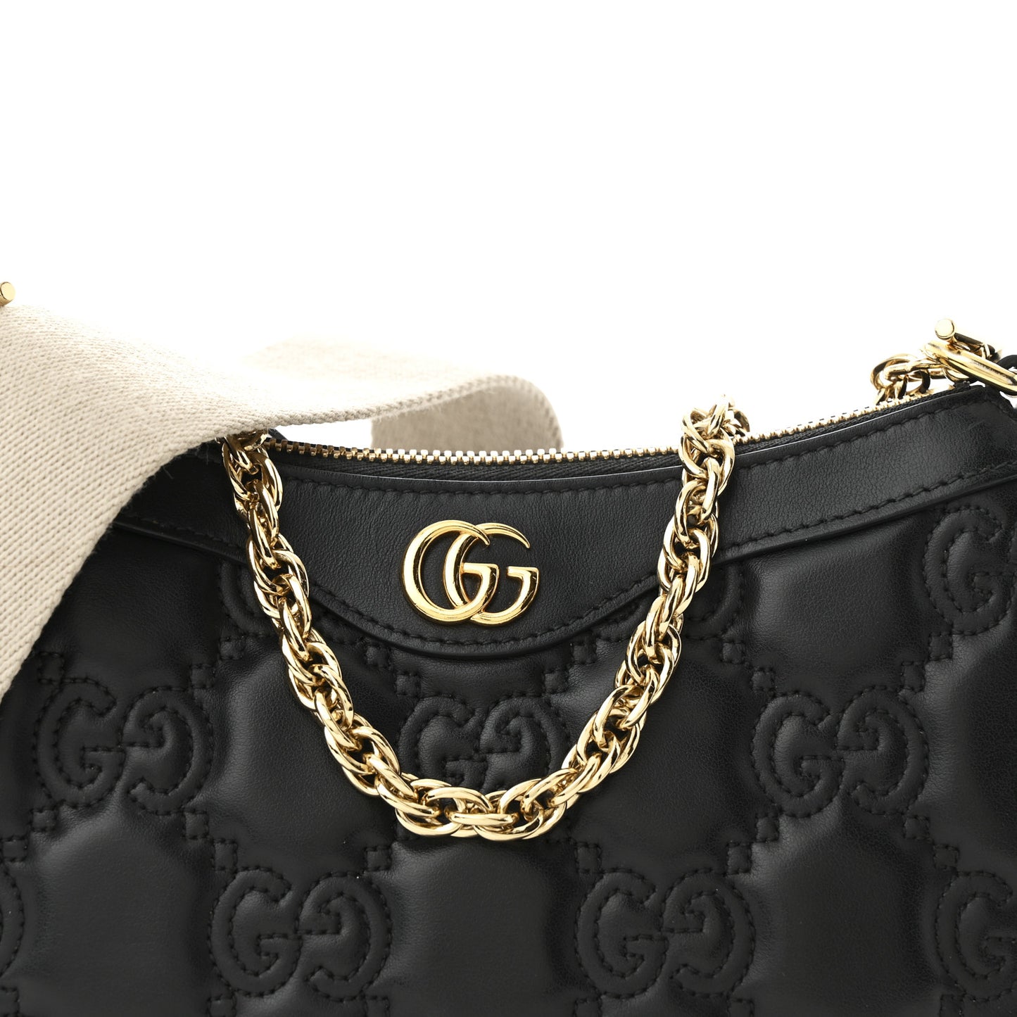 Calfskin GG Matelasse Chain Handbag Black Natural