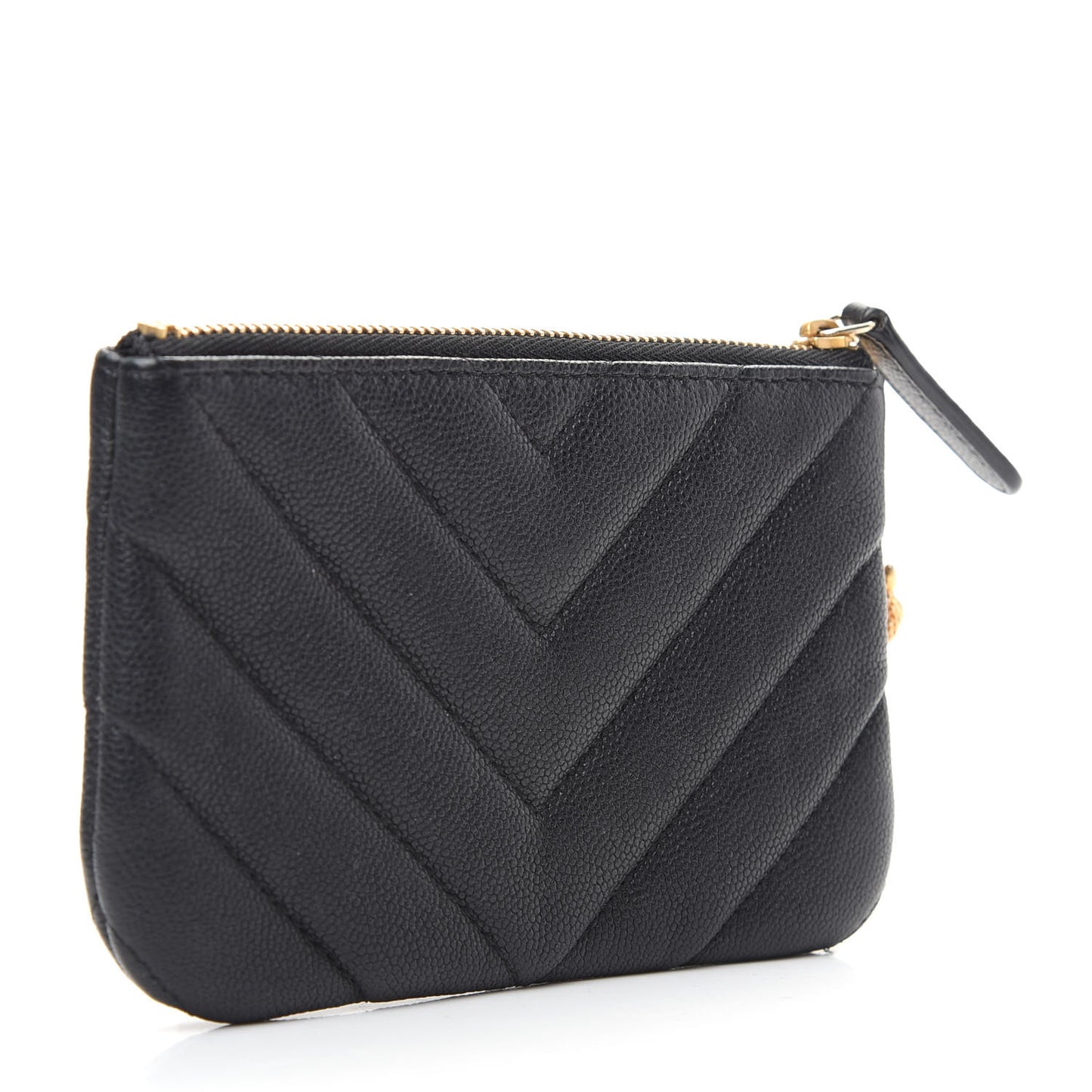 Caviar Chevron Quilted Small Ancient Greek Charms Cosmetic Case Black