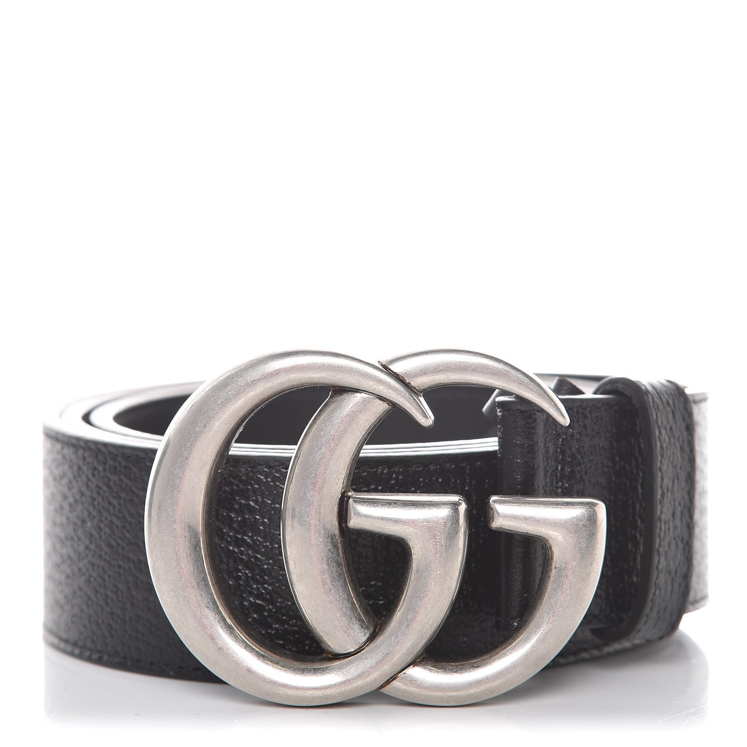Gucci Textured Dollar Calfskin Nickel Double G 40mm Belt 95 38 Black 1 of 7