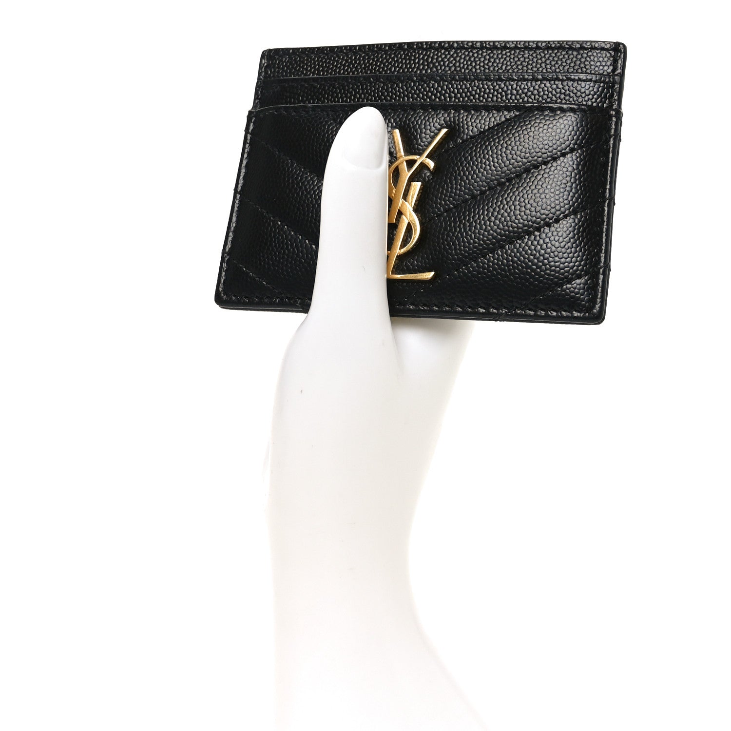 Saint Laurent Grain De Poudre Matelasse Chevron Cassandre Credit Card Case Black 2 of 7