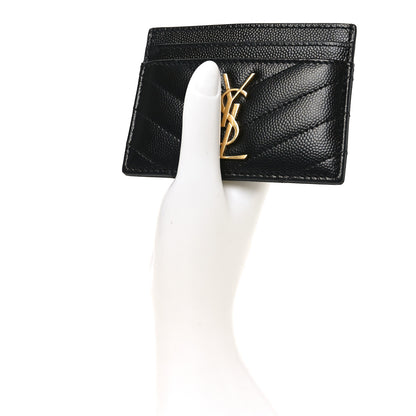 Saint Laurent Grain De Poudre Matelasse Chevron Cassandre Credit Card Case Black 2 of 7