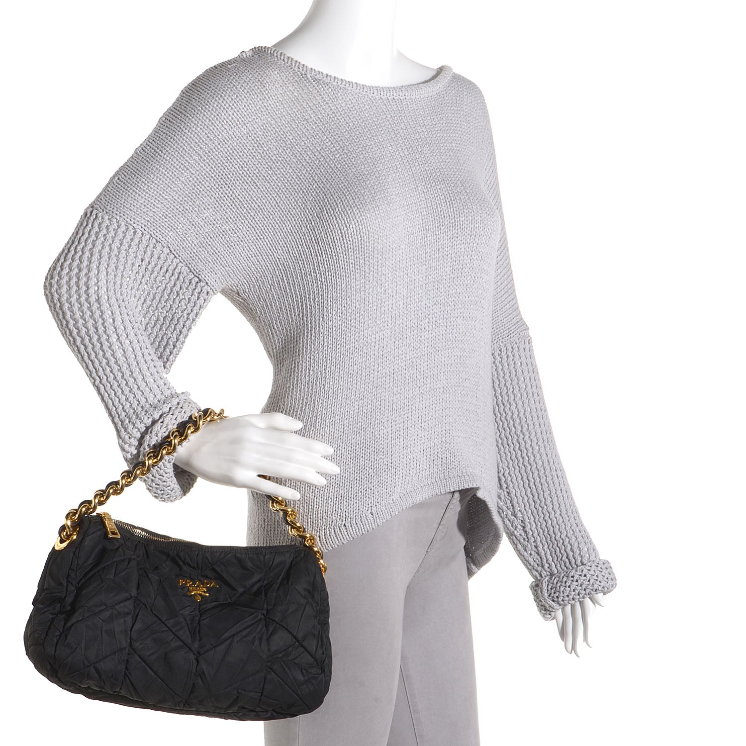 Prada Tessuto Nylon Chevron Quilted Chain Bag Nero Black 2 of 8