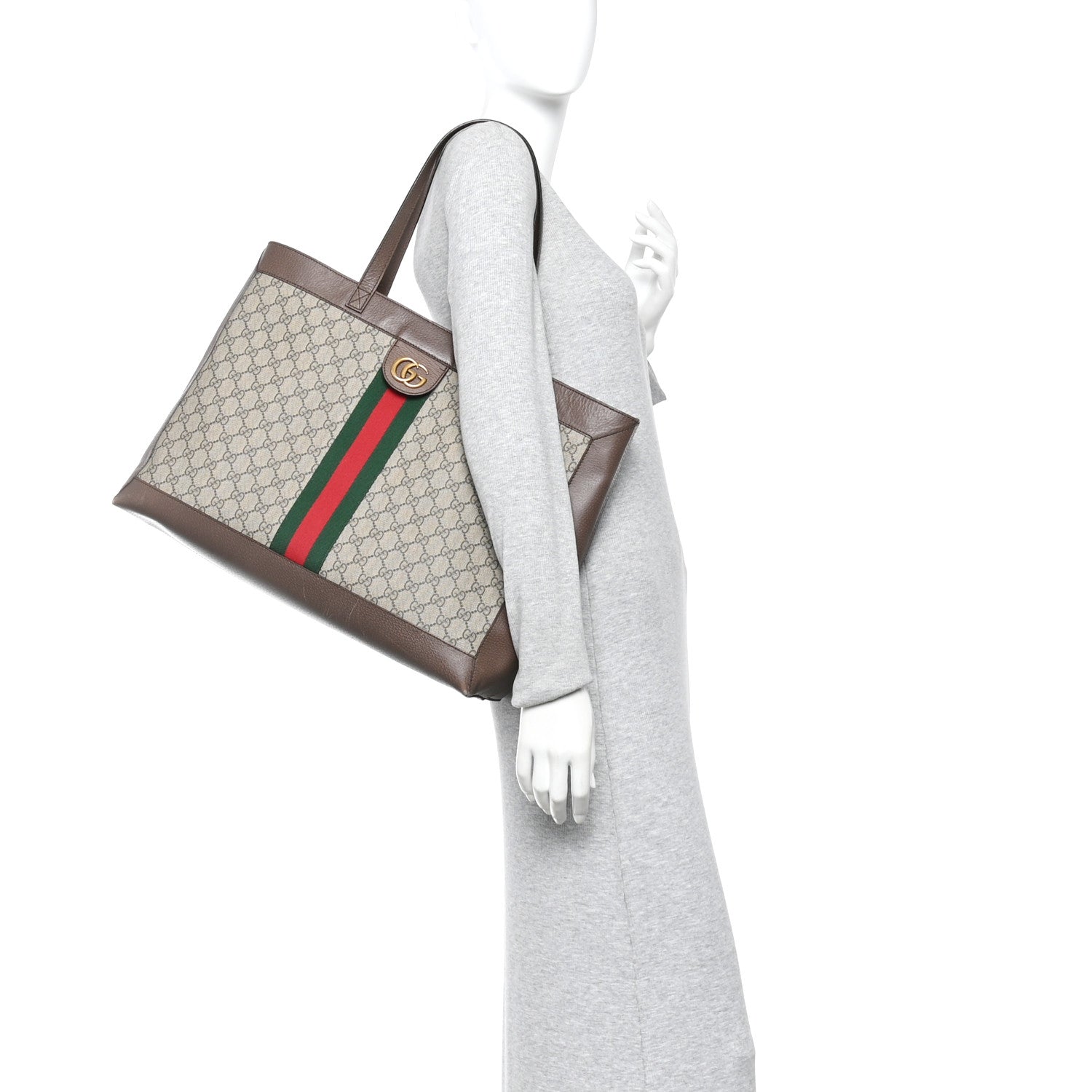 Gucci GG Supreme Monogram Web Ophidia Tote Brown 2 of 12