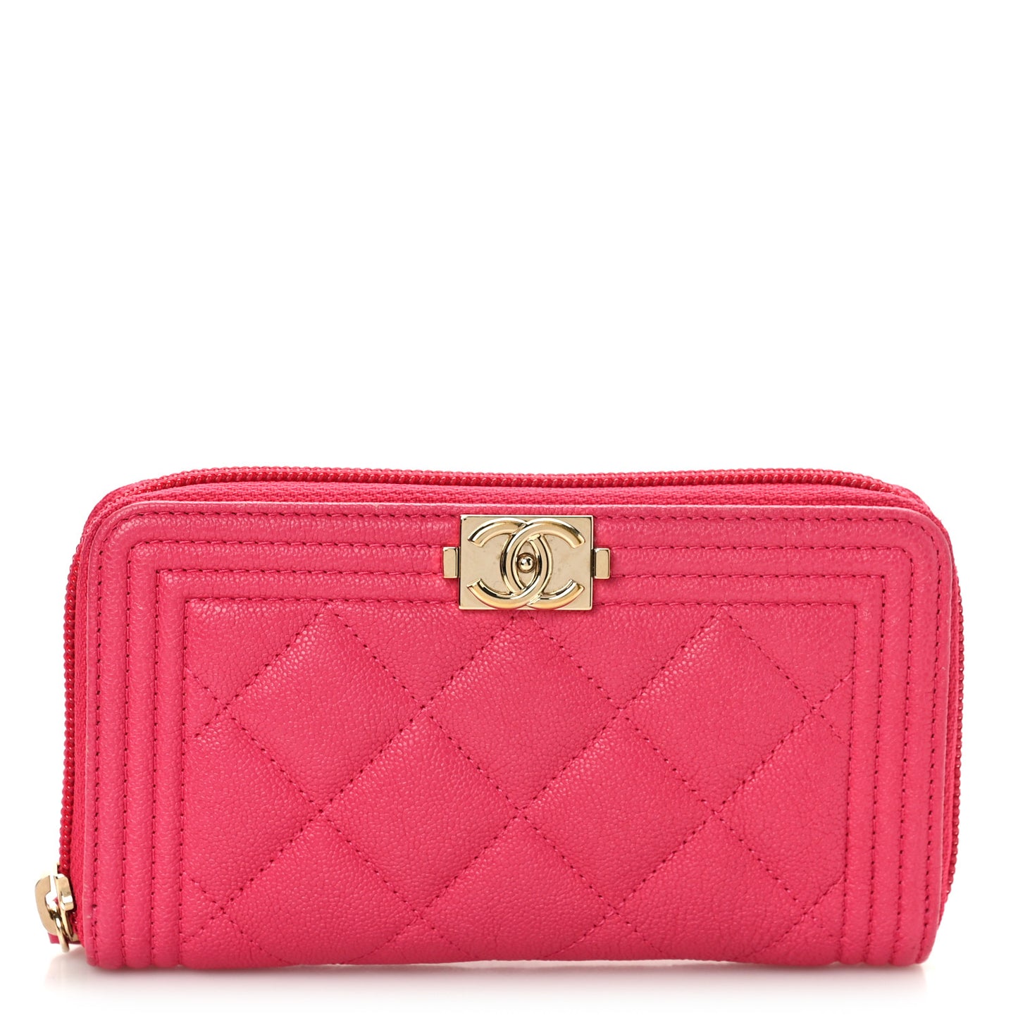 Caviar Quilted Small Boy Zip Around Wallet Fuchsia