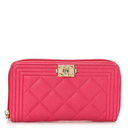 Chanel Caviar Quilted Small Boy Zip Around Wallet Fuchsia 1 of 10
