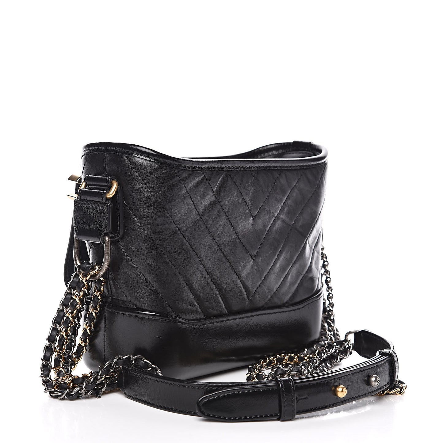 Aged Calfskin Chevron Quilted Small Gabrielle Hobo Black
