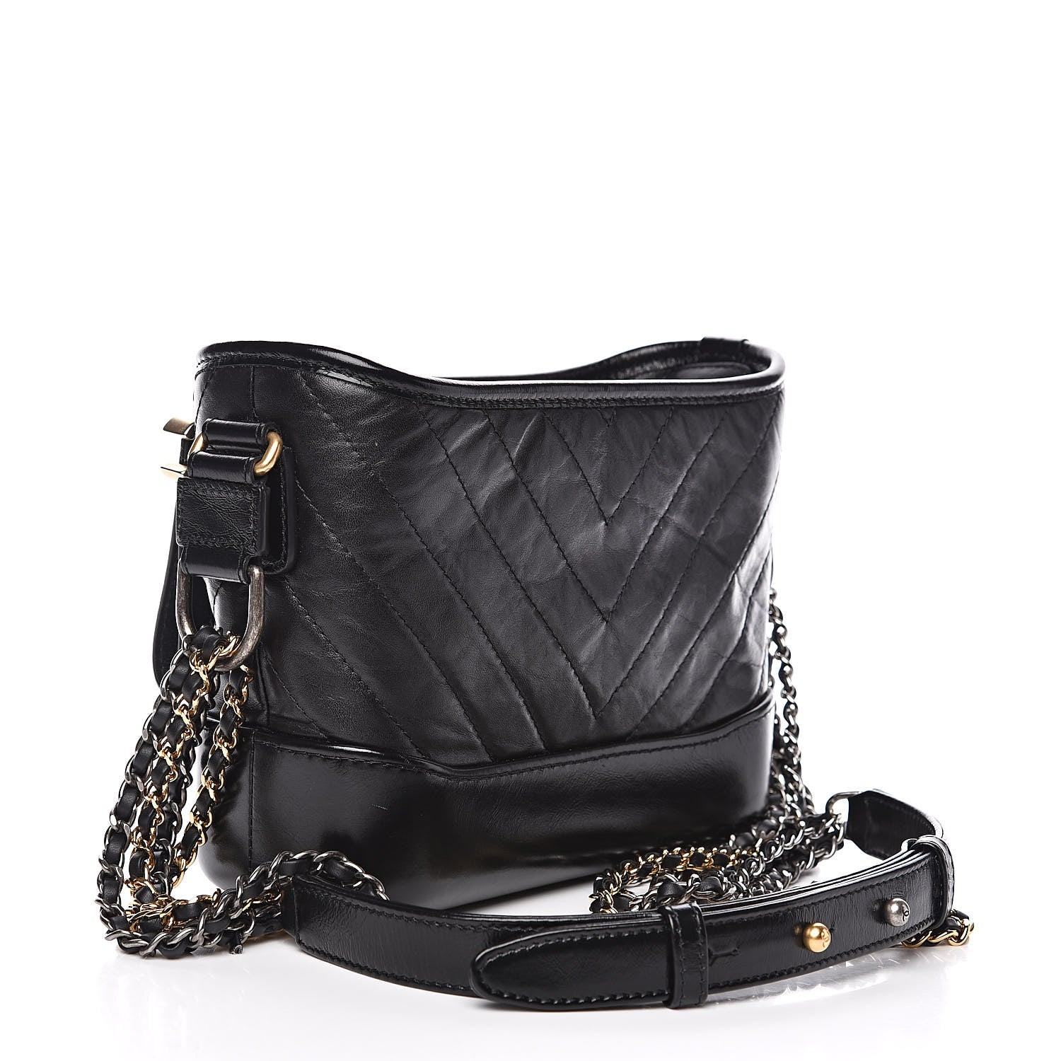 Chanel Aged Calfskin Chevron Quilted Small Gabrielle Hobo Black 3 of 10
