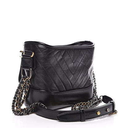 Chanel Aged Calfskin Chevron Quilted Small Gabrielle Hobo Black 3 of 10