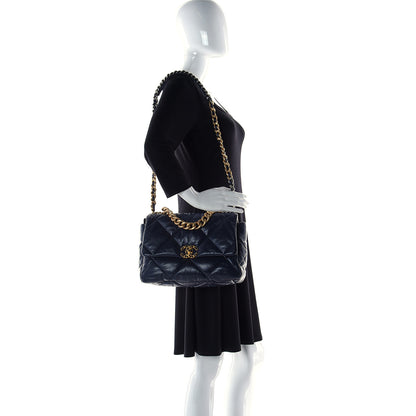 Chanel Goatskin Quilted Large Chanel 19 Flap Navy Blue 5 of 9