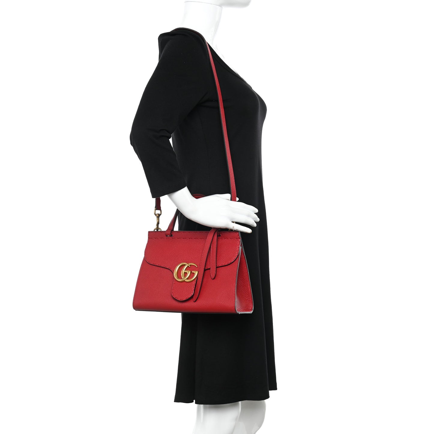 Calfskin Mini GG Marmont Top Handle Bag Vulcanic Red