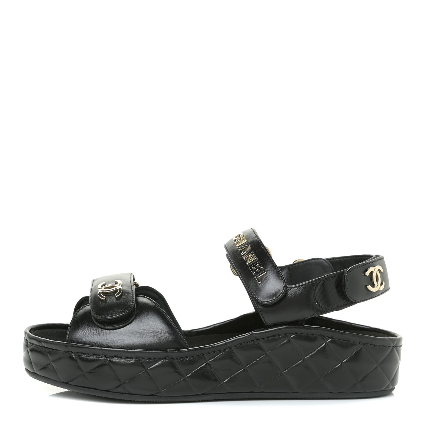 Shiny Calfskin Logo Platform Sandals 38 Black