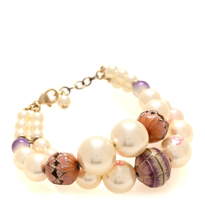 Chanel Graduated Pearl Enamel Bead CC Korean Garden Bracelet Pink Multicolor 1 of 4