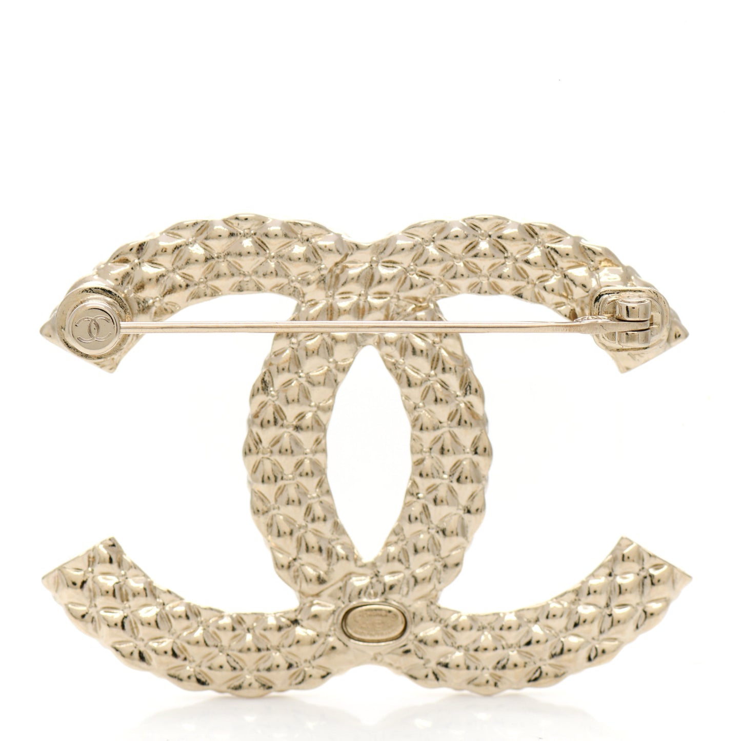 Metal Crystal Baguette CC Brooch Gold