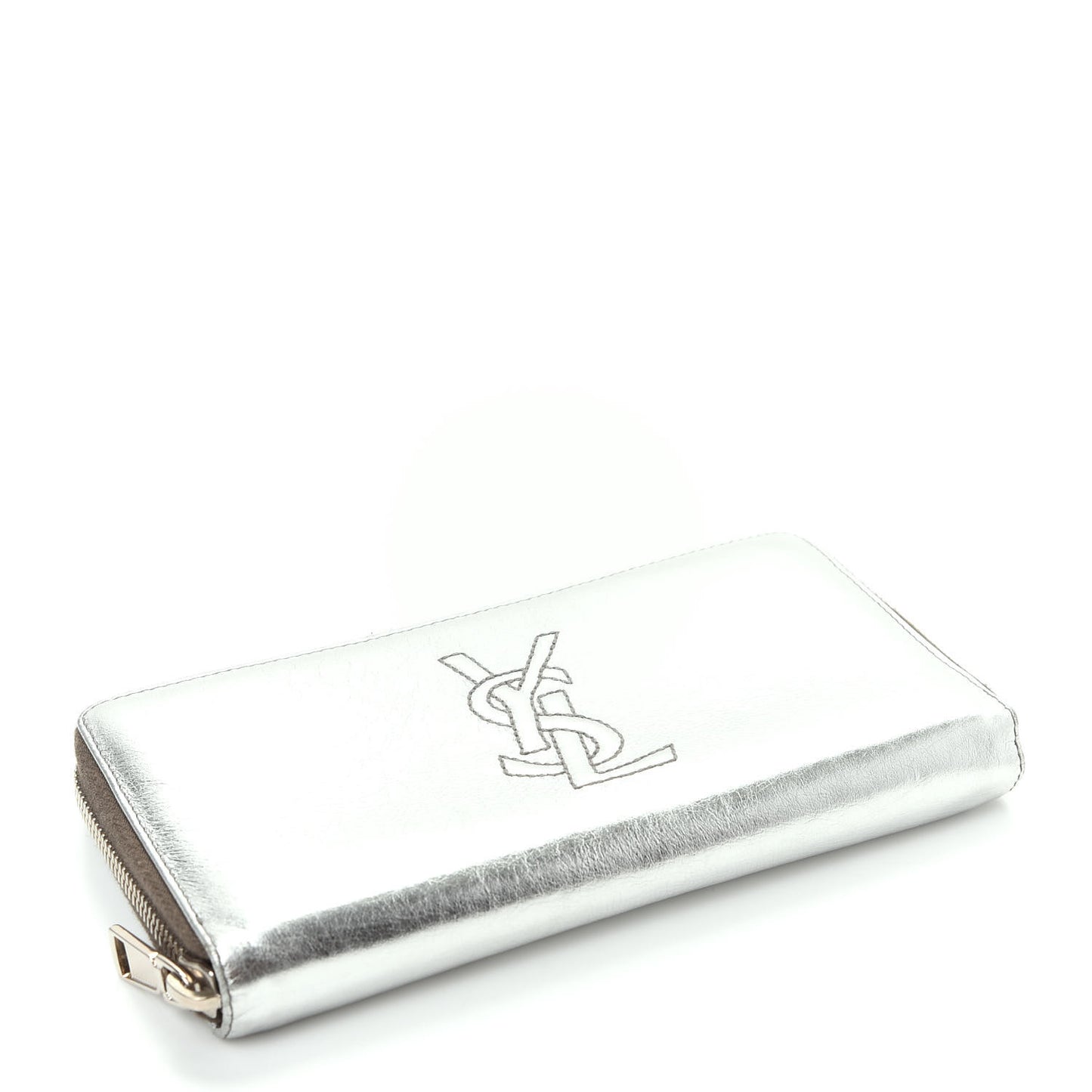 Metallic Calfskin Belle De Jour Zip Around Wallet Moon