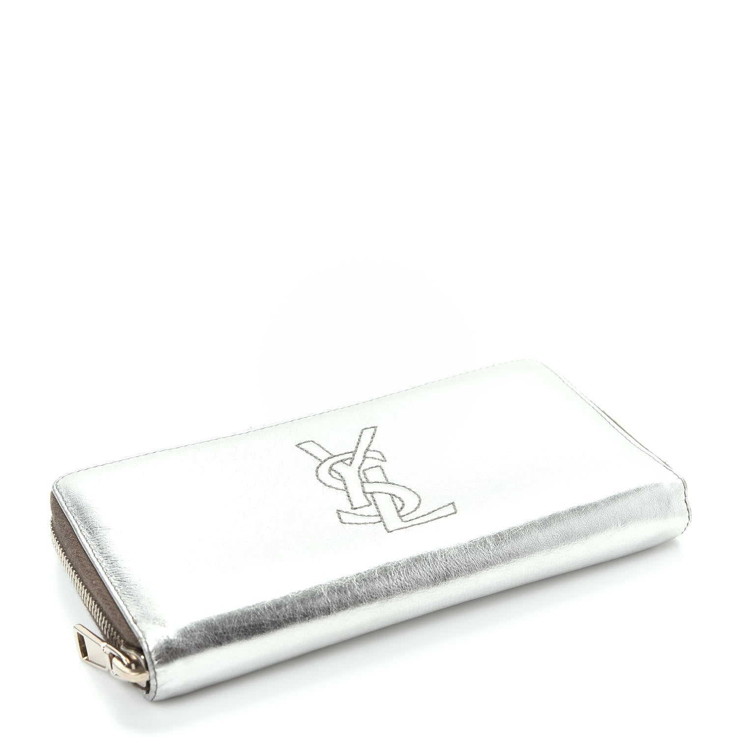 Saint Laurent Metallic Calfskin Belle De Jour Zip Around Wallet Moon 4 of 7