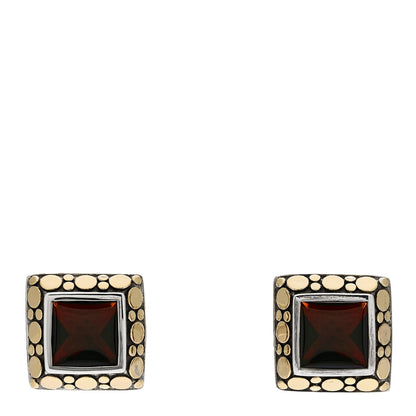 John Hardy Sterling Silver 18K Yellow Gold Garnet Dot Cufflinks 1 of 4