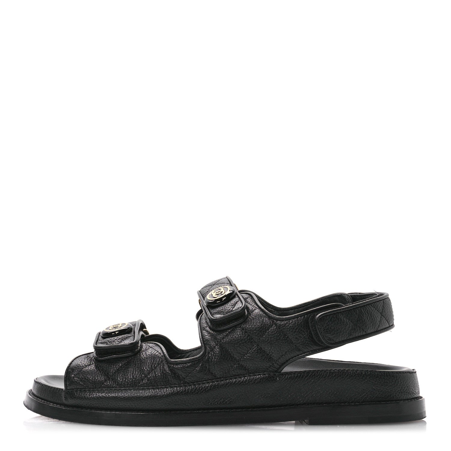 Chanel Grained Calfskin Velcro Dad Sandals 40 Black 1 of 10