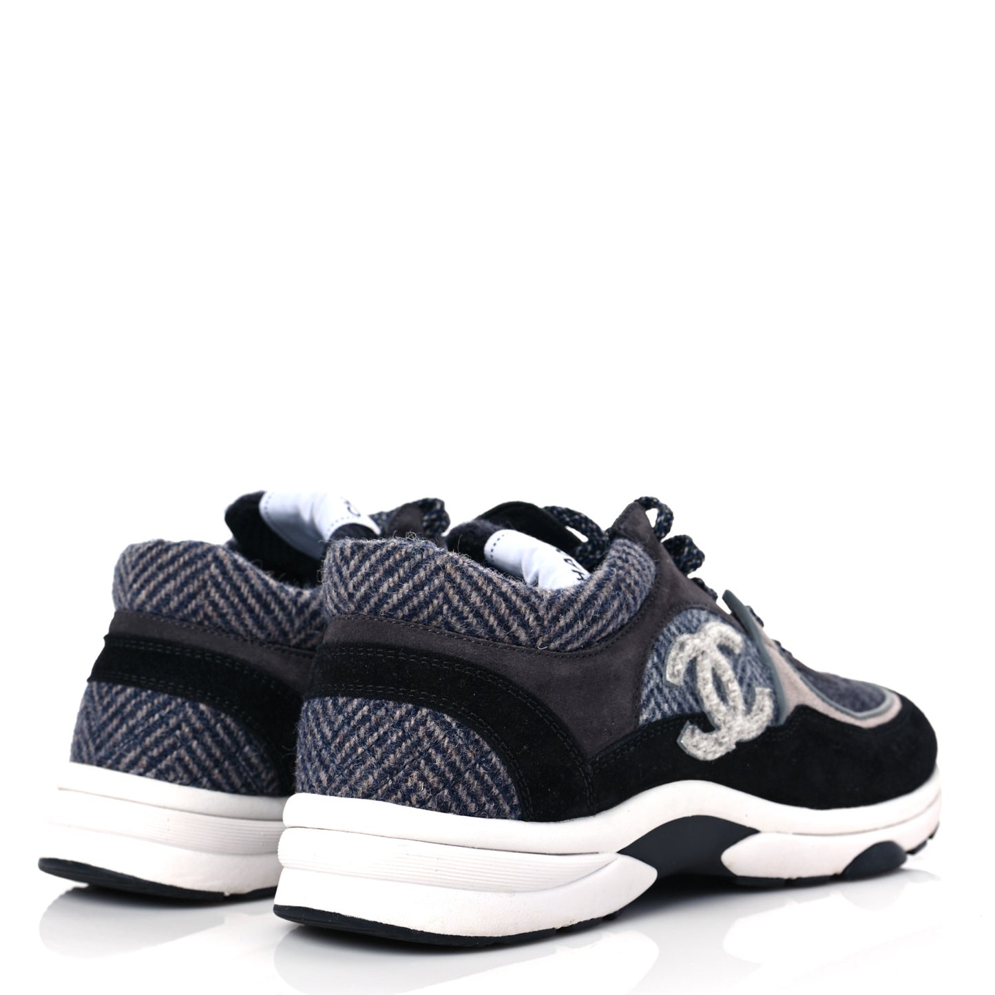 Fabric Suede Calfskin CC Sneakers 39 Black Grey Dark Grey
