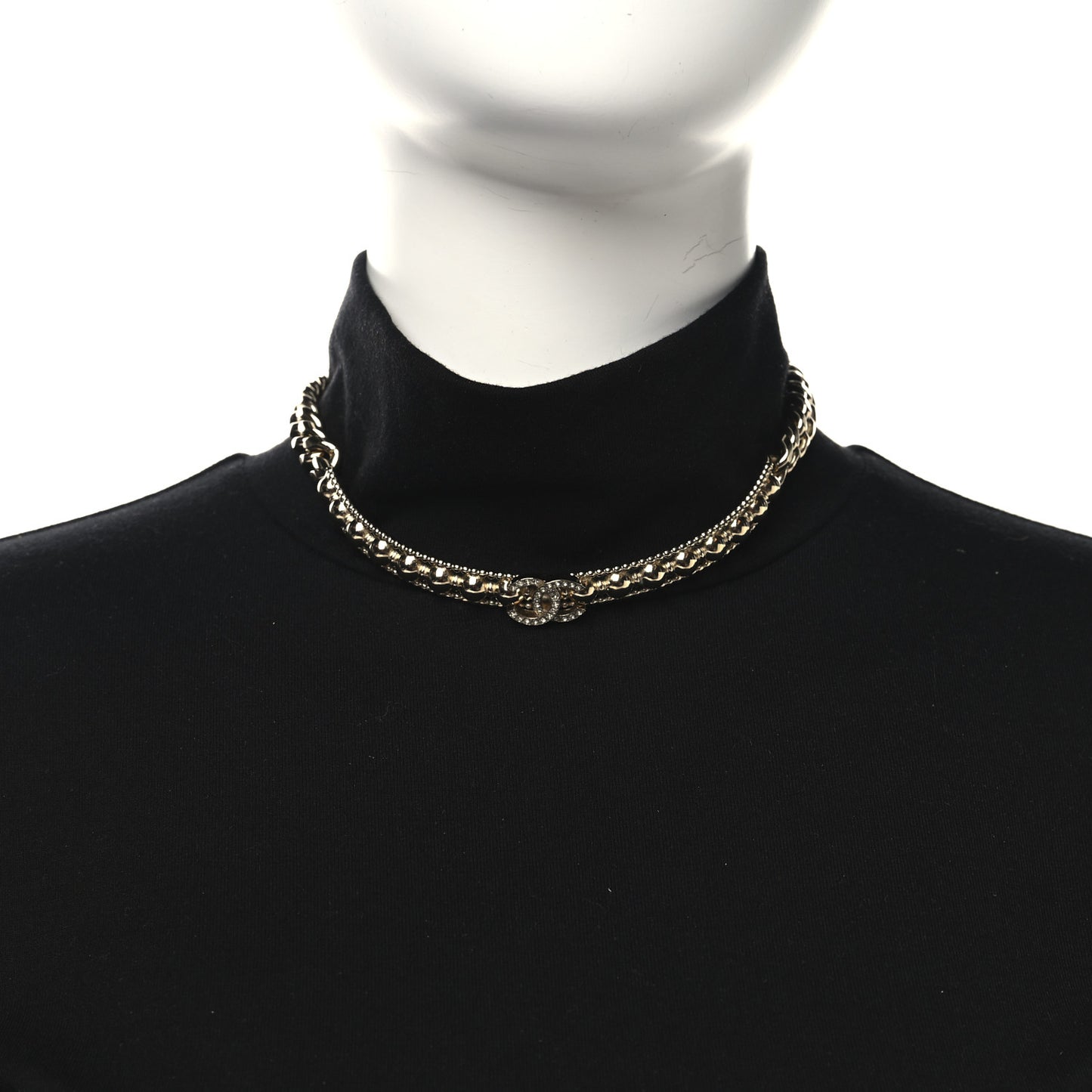 Metal Crystal Bead Chain Link CC Choker Necklace Gold