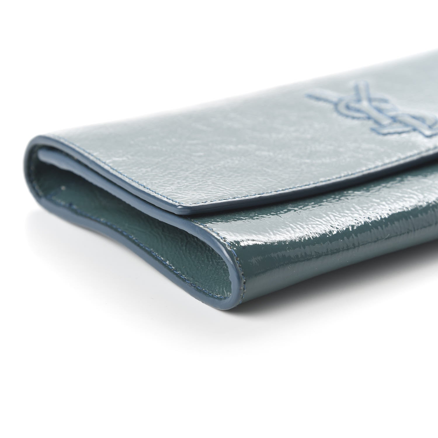 Saint Laurent Textured Patent Monogram Small Belle De Jour Clutch Turquoise 6 of 9