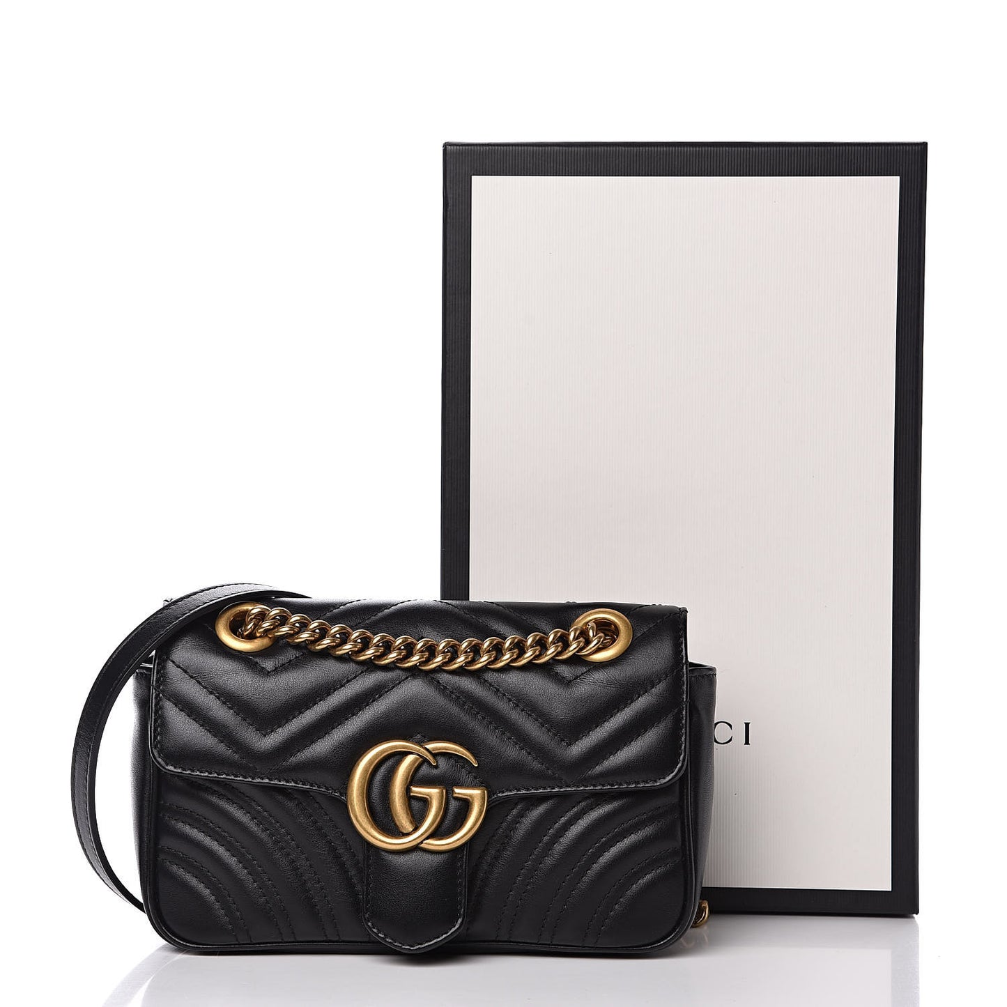 Calfskin Matelasse Mini GG Marmont Shoulder Bag Black