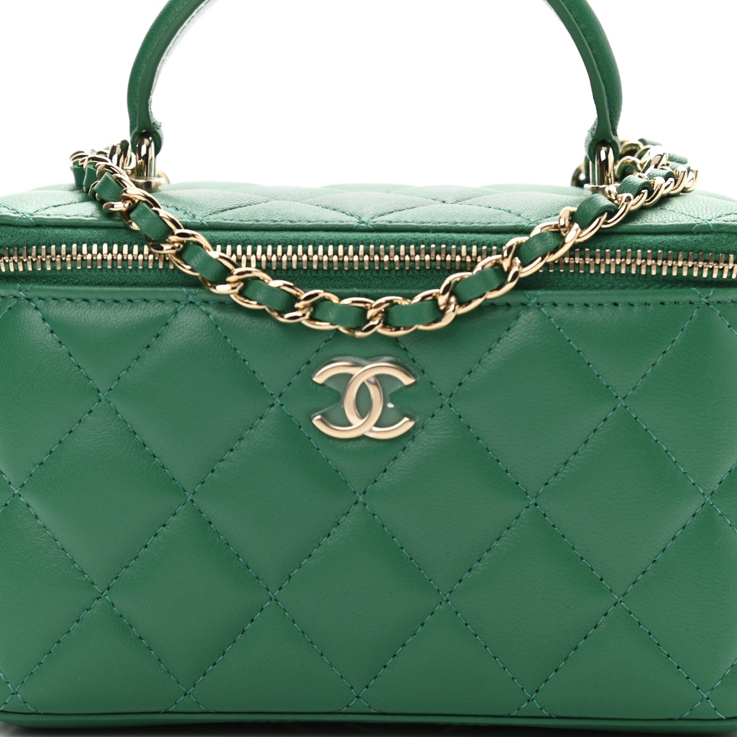 Chanel Lambskin Quilted Small Top Handle Vanity Case With Chain Green 7 of 10