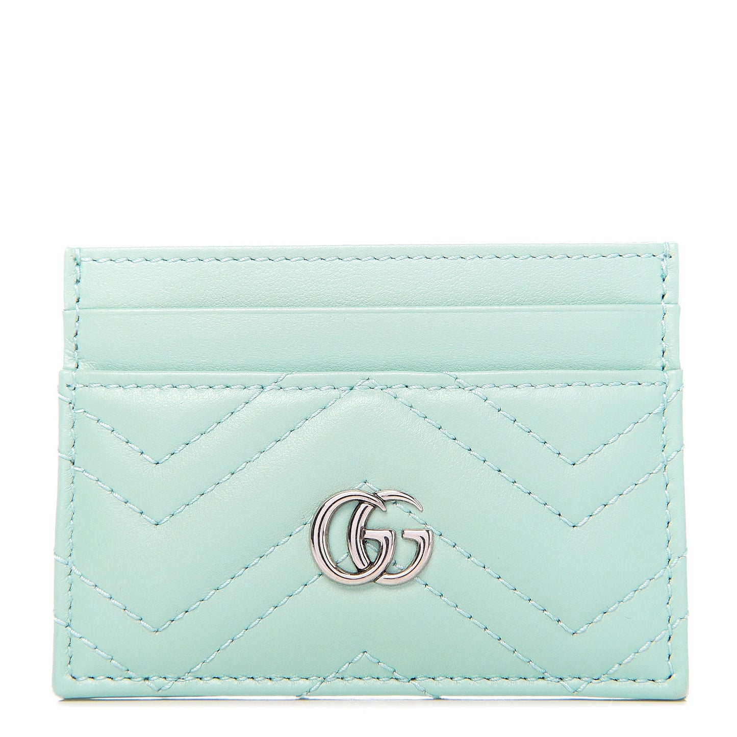 Calfskin Matelasse GG Marmont Card Holder Water Green