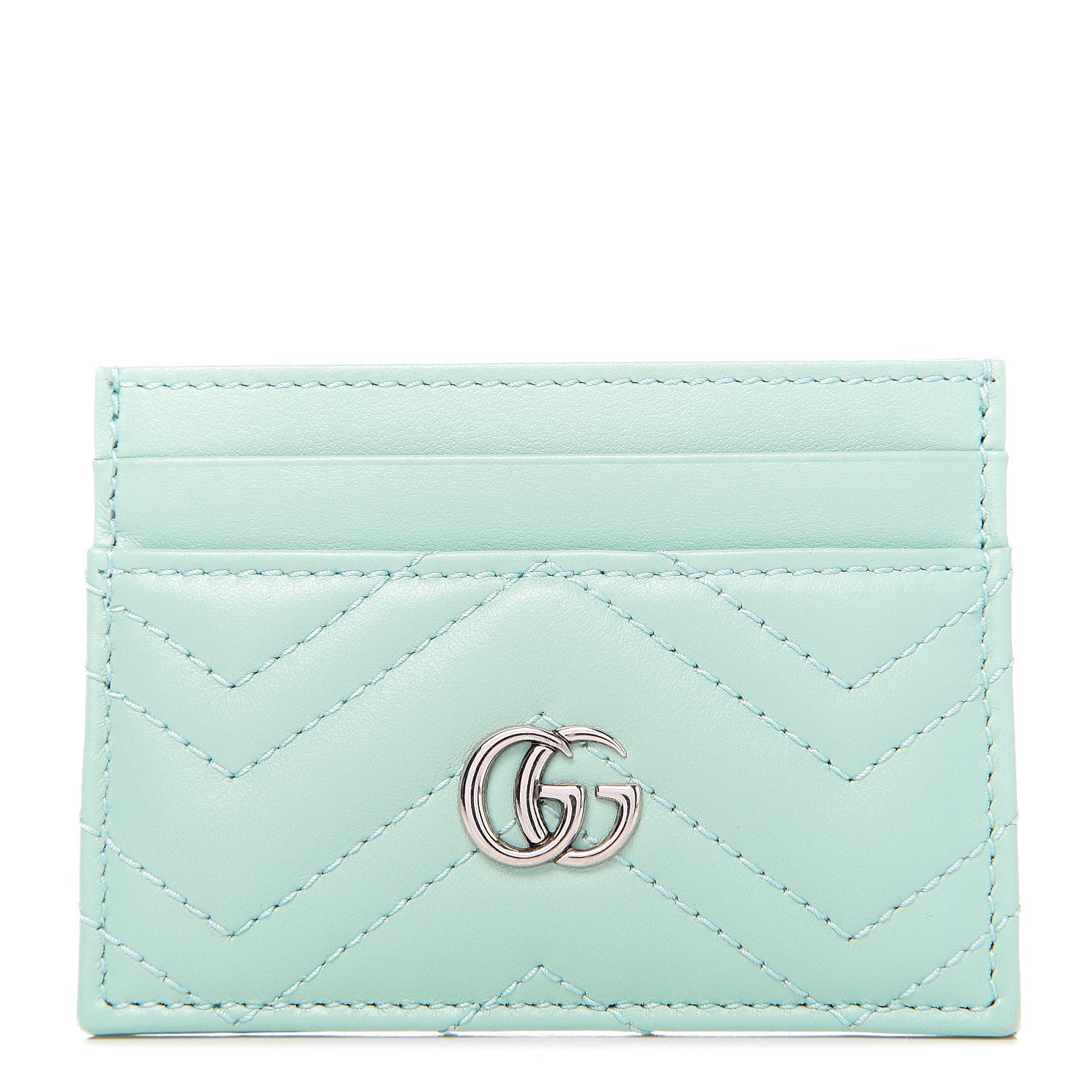 Gucci Calfskin Matelasse GG Marmont Card Holder Water Green 1 of 6