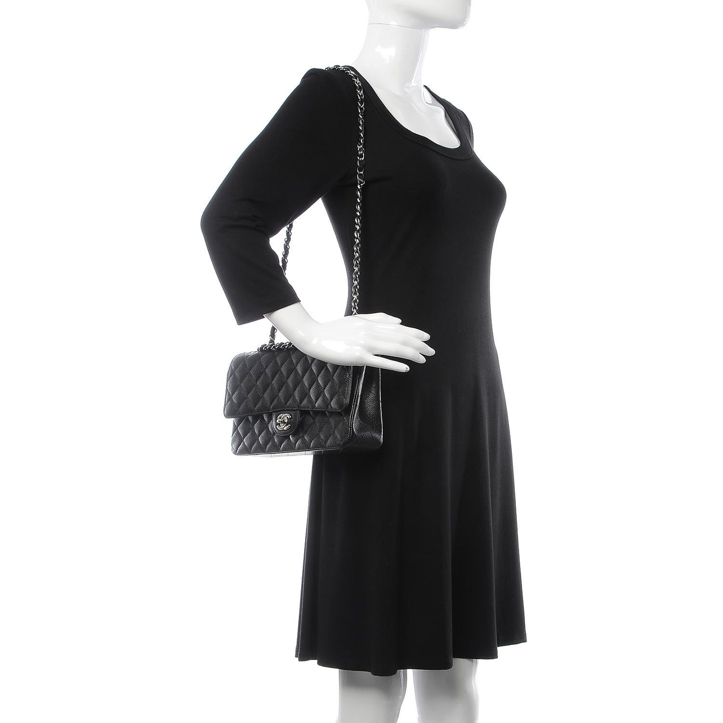 Caviar Quilted Medium Double Flap Black