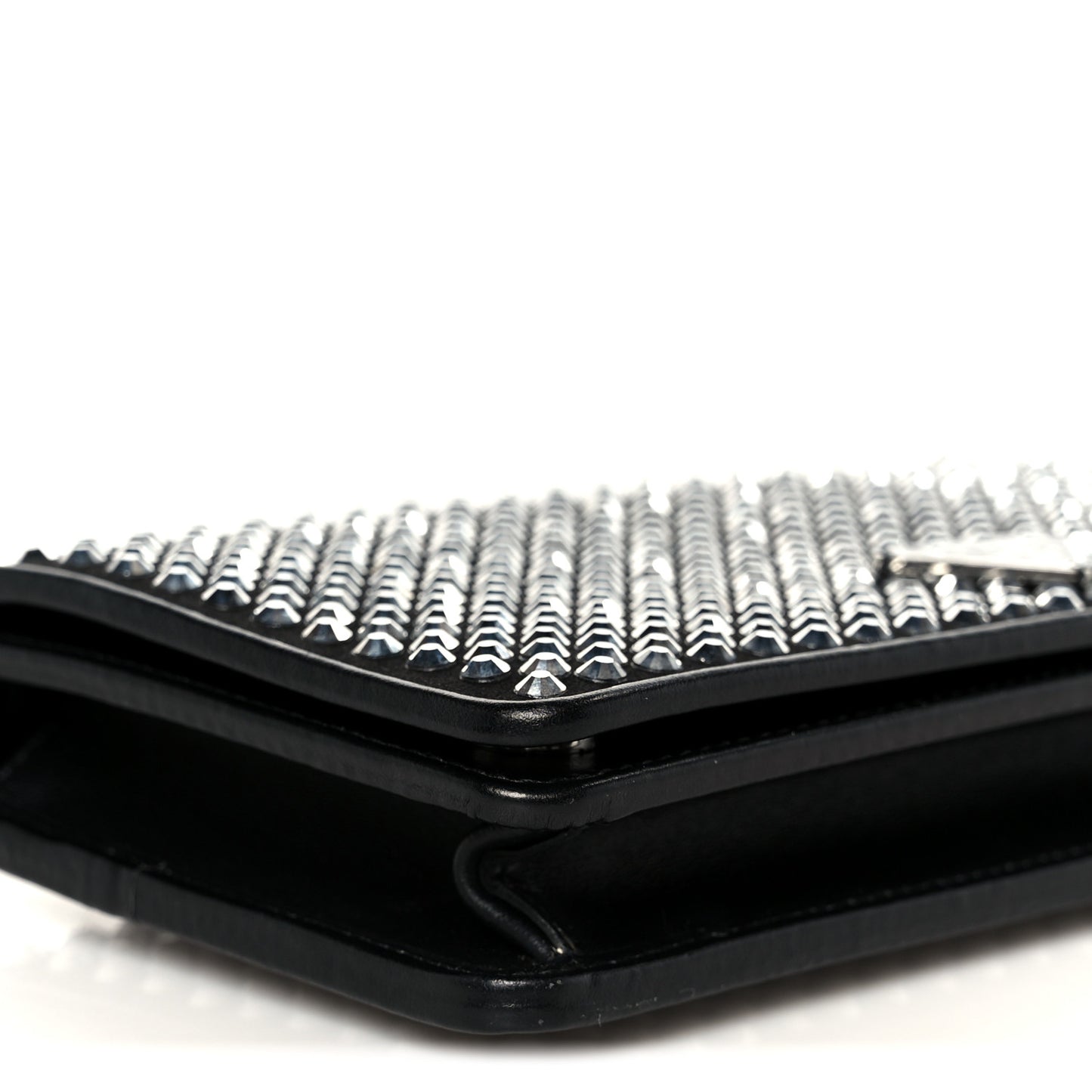 Satin Crystal Metal Triangle Logo Mini Crossbody Bag Cristal