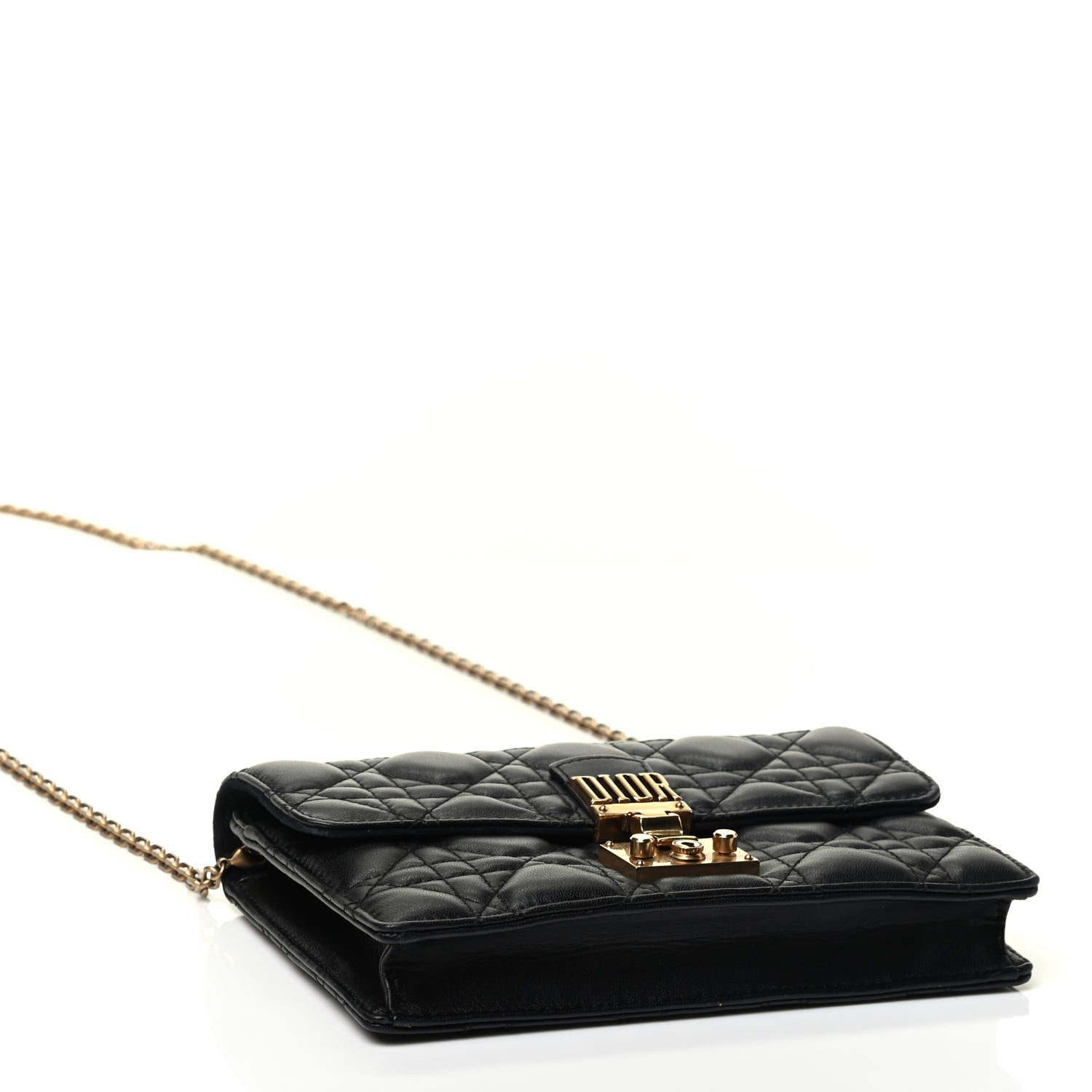 Christian Dior Lambskin Cannage Dioraddict Wallet on Chain Clutch Black 3 of 4