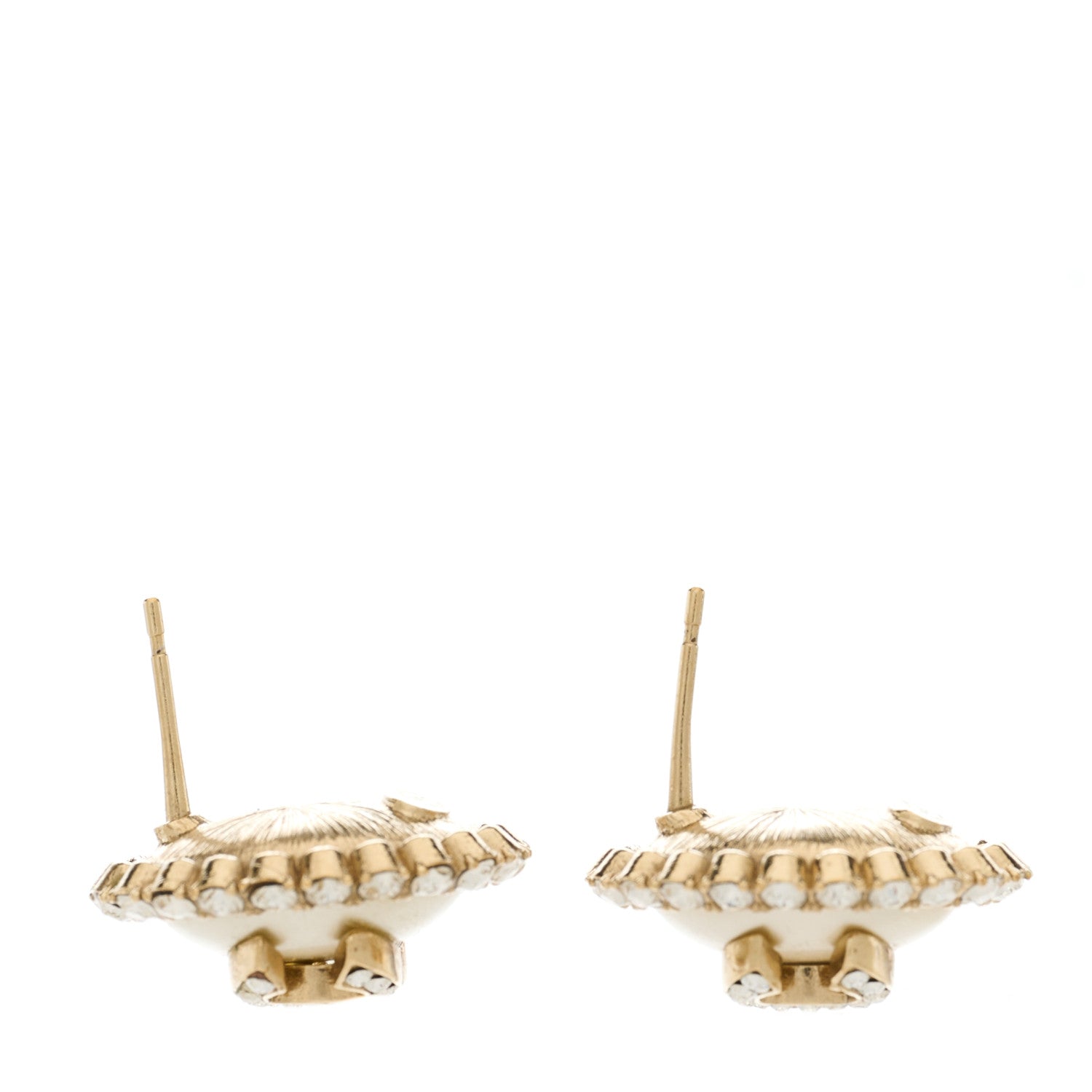 Chanel Crystal Enamel CC Round Earrings Light Gold White 3 of 5