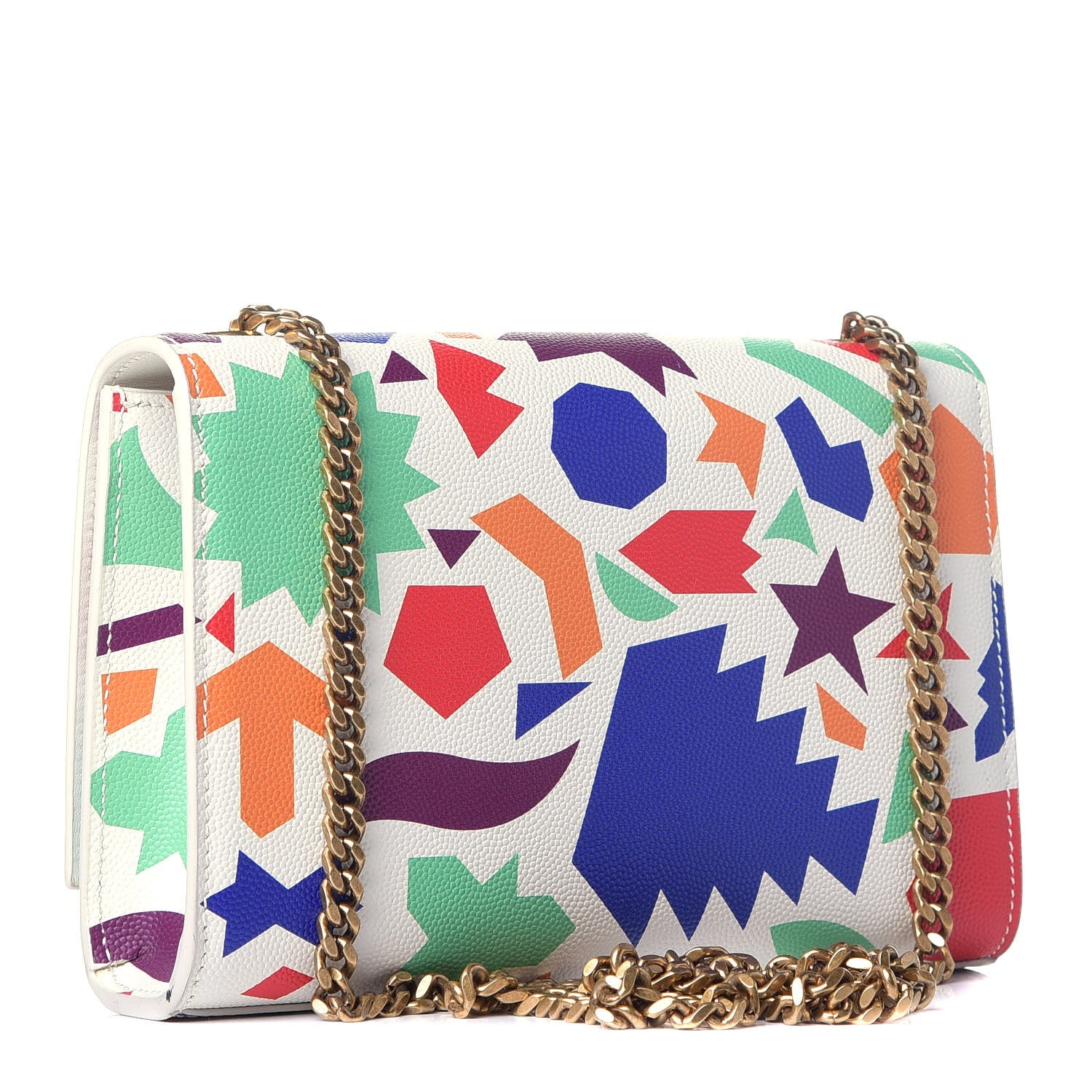 Saint Laurent Grain De Poudre Small Classic Monogram Shapes Print Kate Satchel White 3 of 8