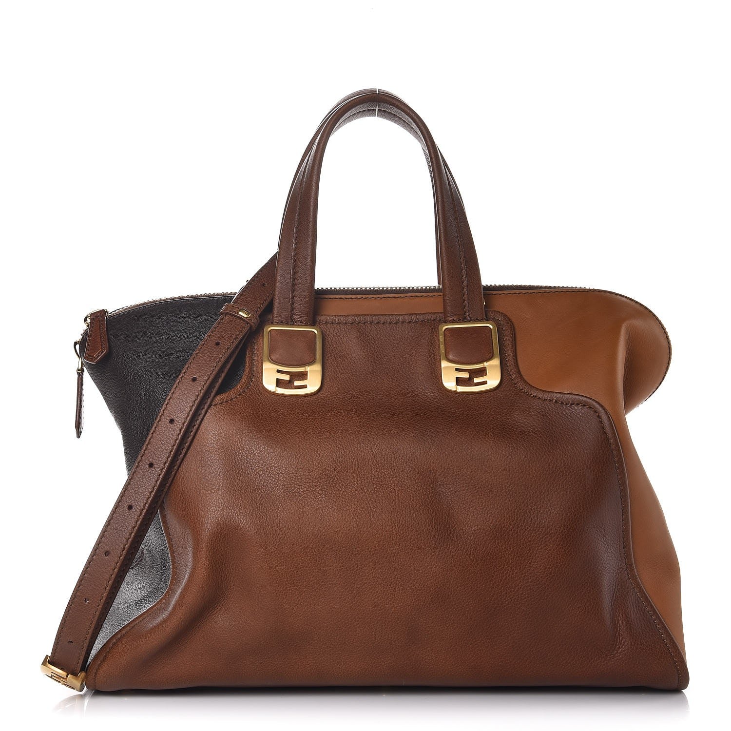 Fendi Capra Vitello Saddle Colorblock Large Chameleon Tote Moro Biscotto 1 of 11