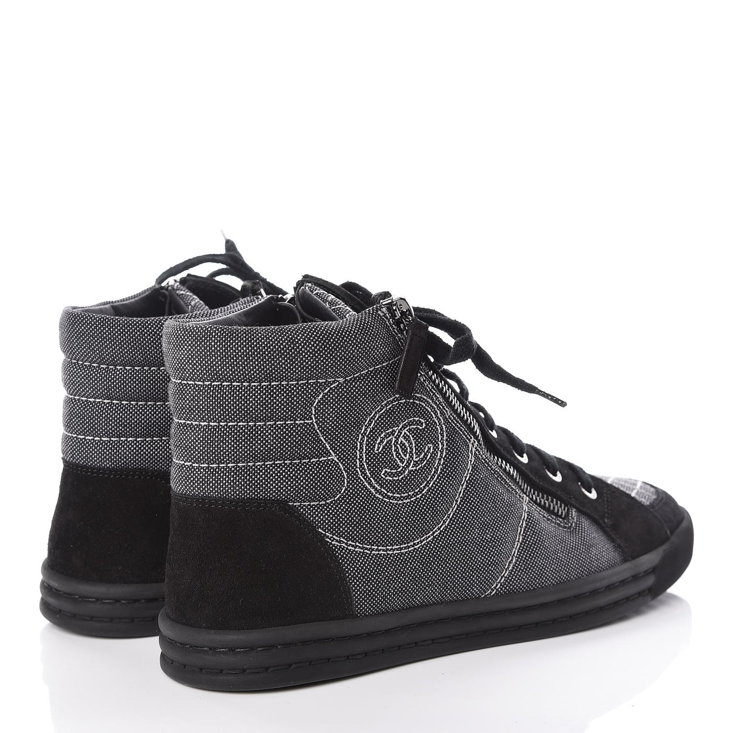 Toile Suede Calfskin CC High Top Sneakers 39 Dark Grey