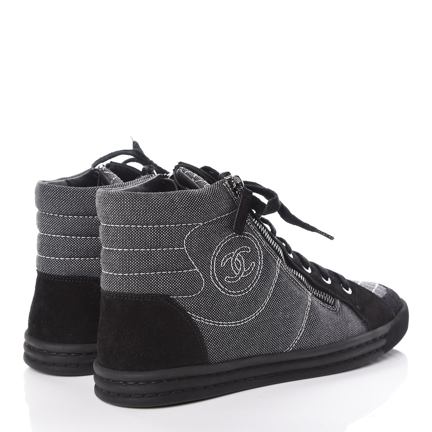 Chanel Toile Suede Calfskin CC High Top Sneakers 39 Dark Grey 4 of 9