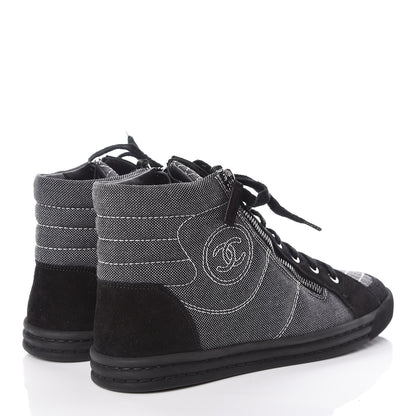 Chanel Toile Suede Calfskin CC High Top Sneakers 39 Dark Grey 4 of 9