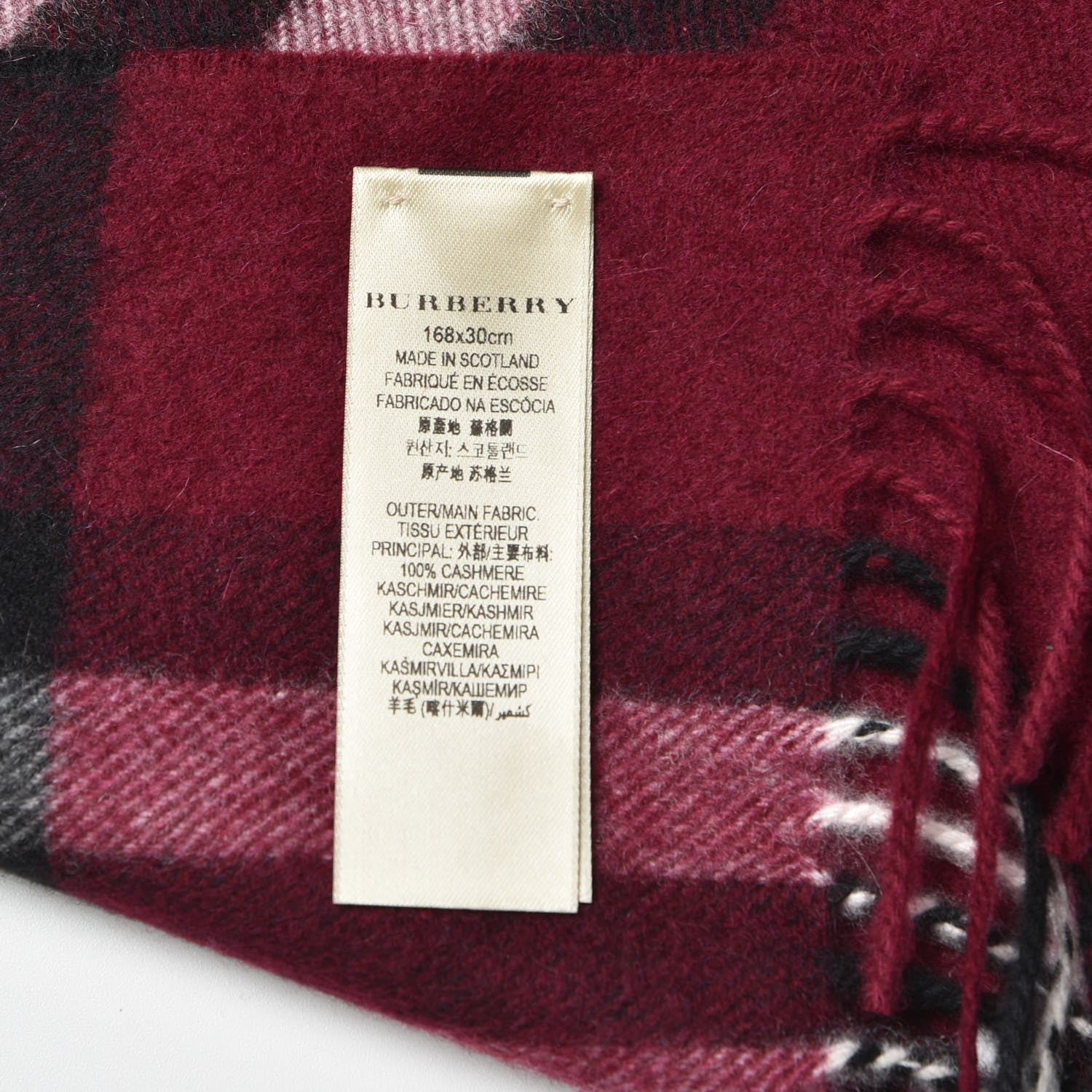 Burberry Cashmere Giant Check Fringe Scarf Plum 5 of 5