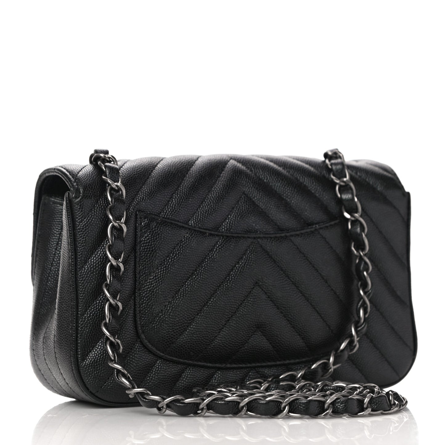 Caviar Chevron Quilted Mini Rectangular Flap Black