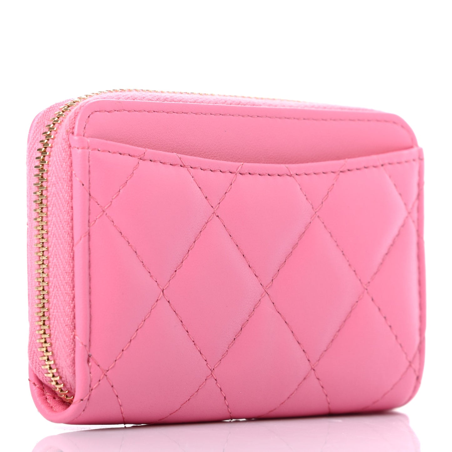 Lambskin Quilted Zip Around Coin Purse Wallet Pink Yellow