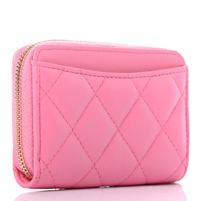 Chanel Lambskin Quilted Zip Around Coin Purse Wallet Pink Yellow 3 of 7