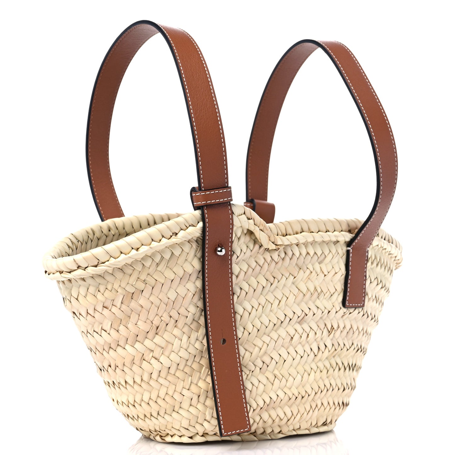 Raffia Small Basket Tote Bag Natural Tan Navy