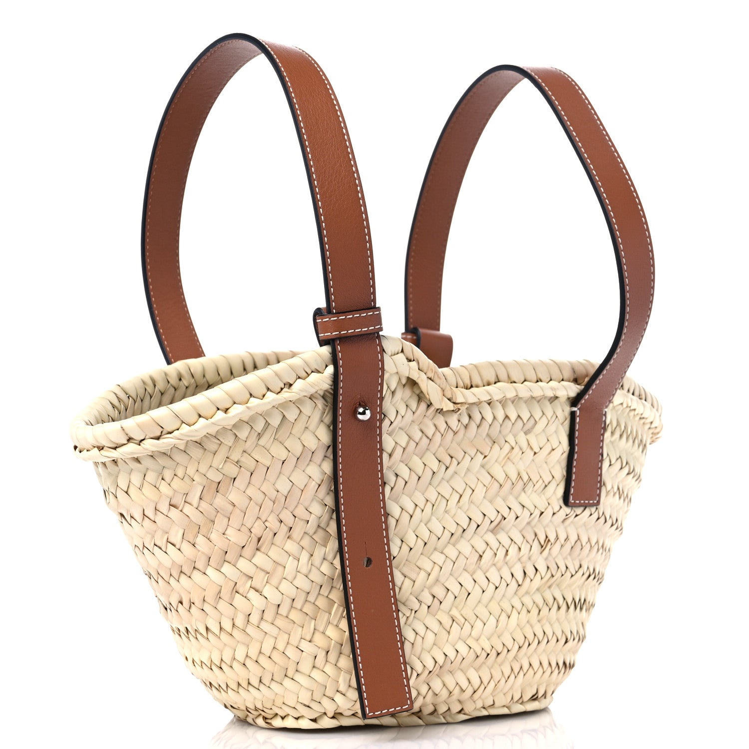 Loewe Raffia Small Basket Tote Bag Natural Tan Navy 3 of 9
