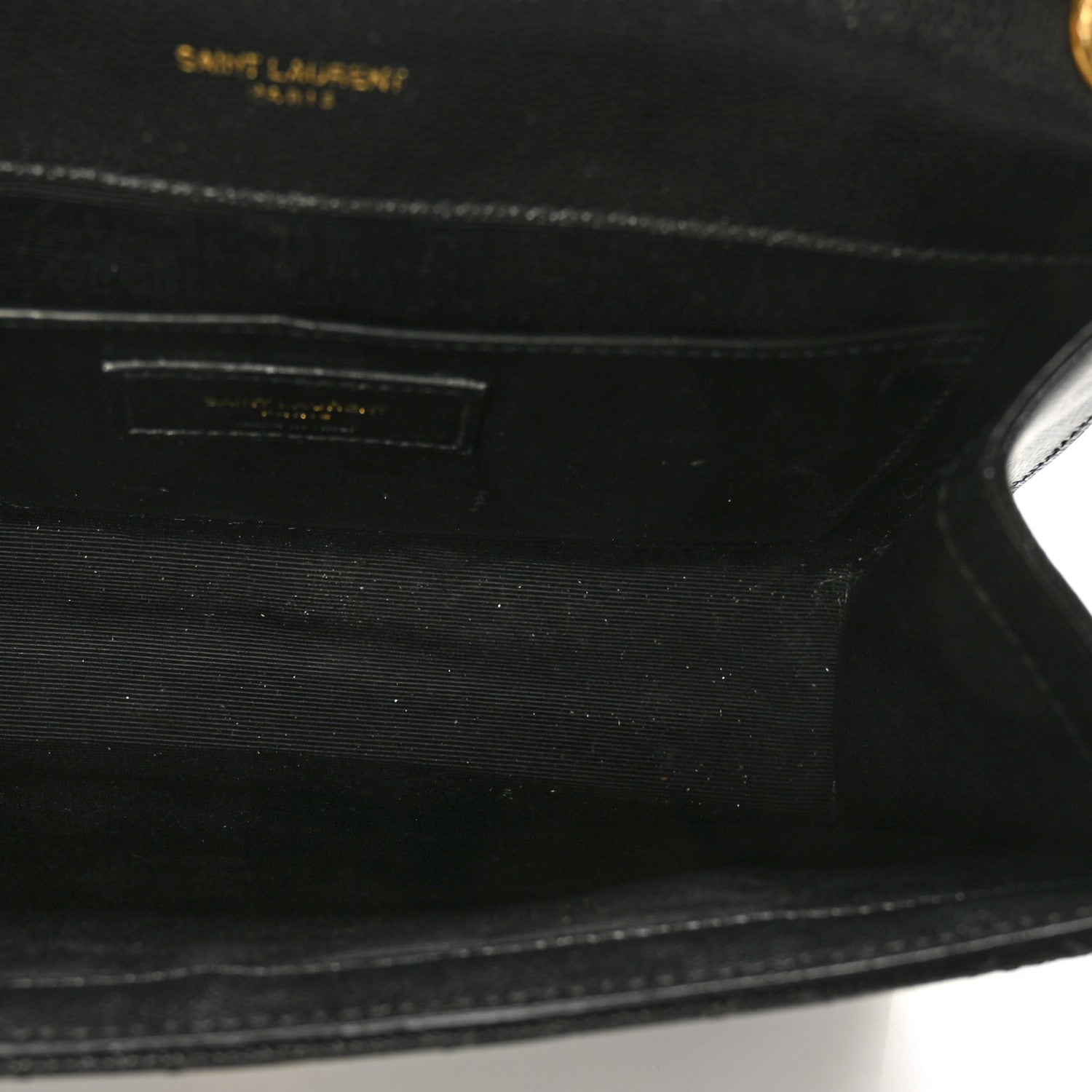 Saint Laurent Grain De Poudre Textured Mixed Matelasse Triquilt Medium Monogram Satchel Black 5 of 8